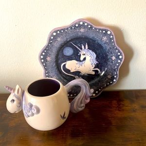 Hand painted Last Unicorn plate and mug set